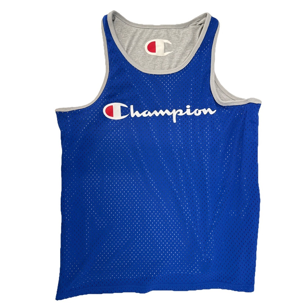 Champion Shirt Mens L Blue Layered Reversible Tee Jersey Mesh Y2K Muscle Tee HTF